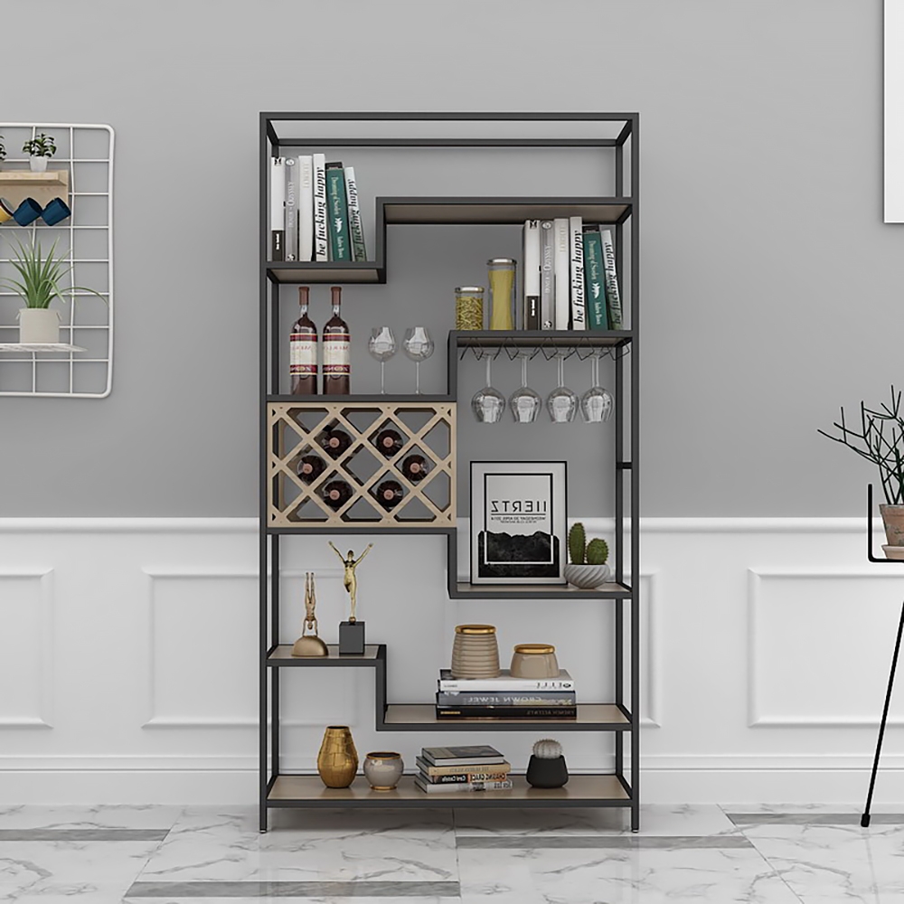 

78" Modern Metal Shelving with Wine Rack&Wine Glass Rack