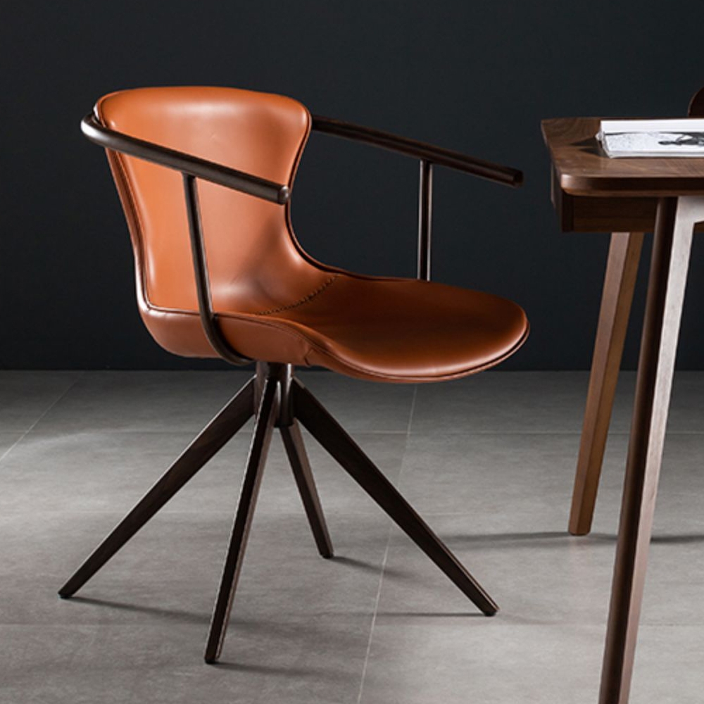 Modern Office Chair Saddle Leather Upholstered with Metal Frame