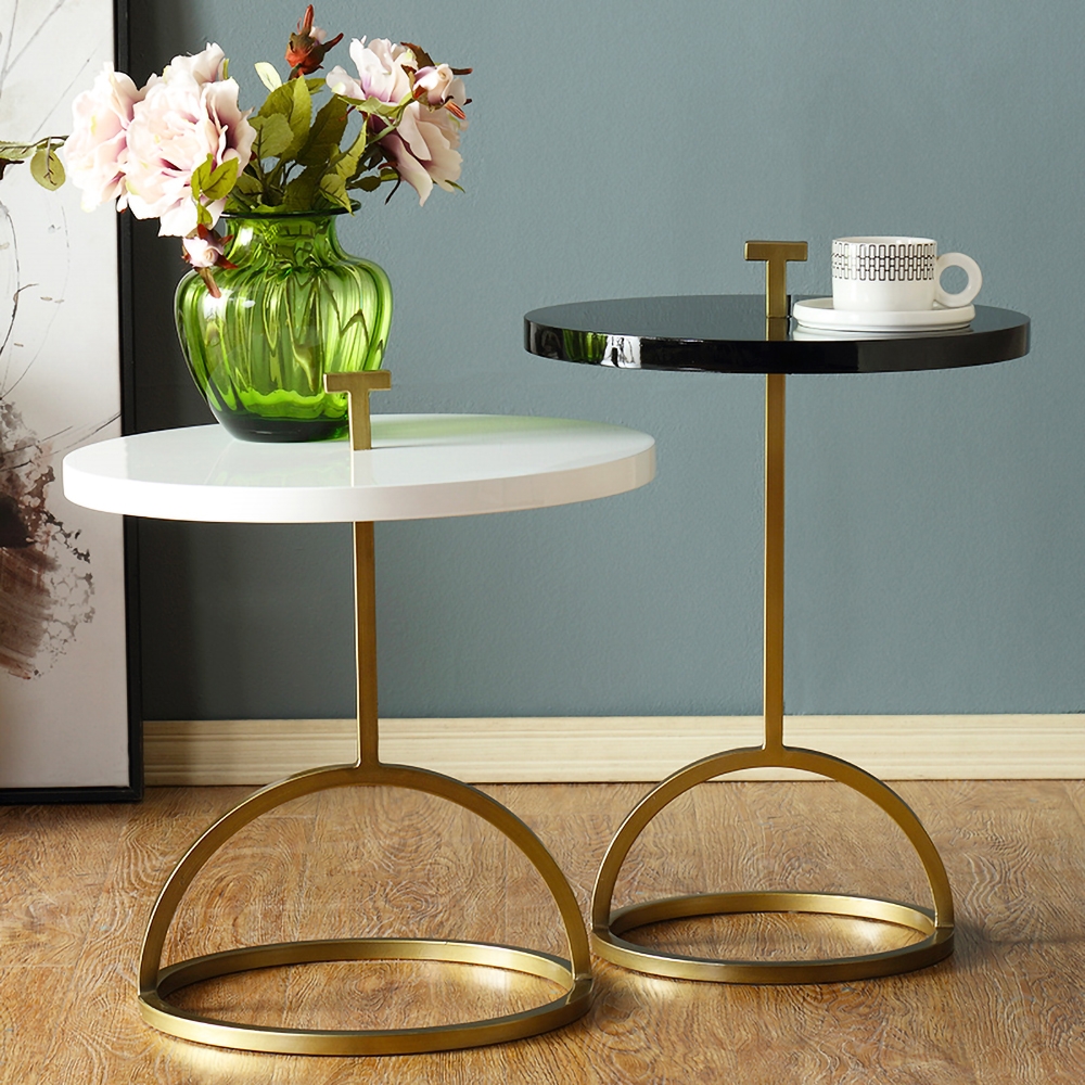 

Round White Small End Table in Gold Metal Portable