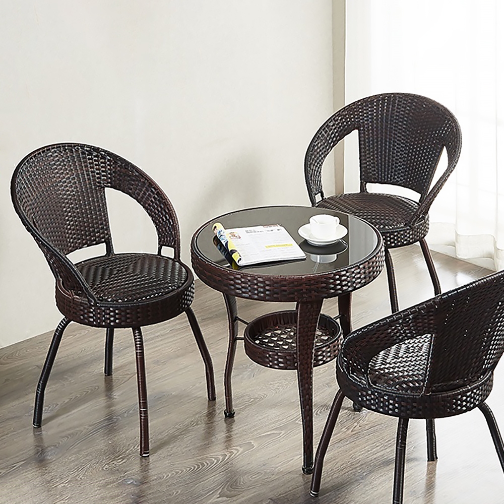 Modern Rattan Dining Chair High Hollow Backrest Dining Chair Set of 2