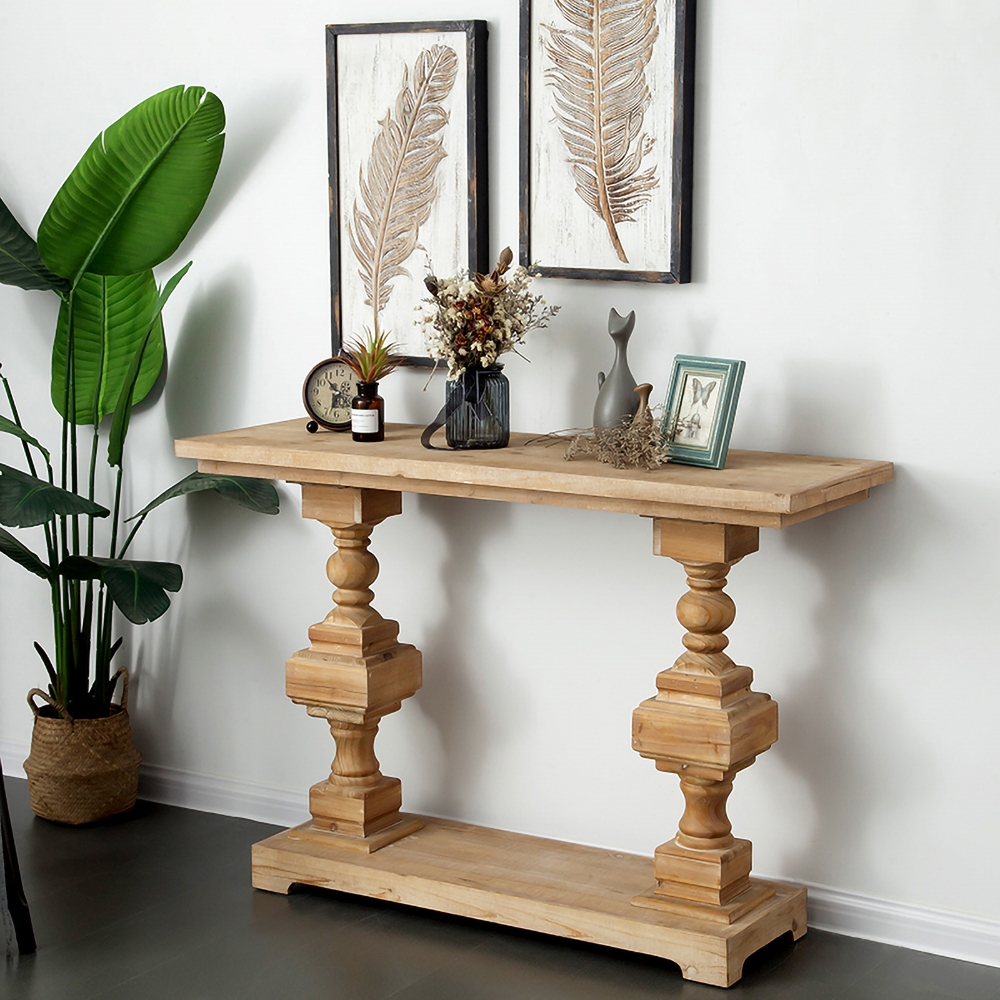 47.2" Rustic Narrow Console Table With Storage Wooden Entryway Table