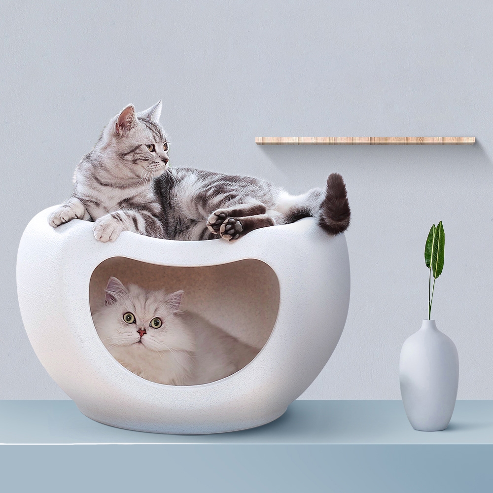 18.9" Cat Bed White Cat Cave House And Lounge Ottoman For All Seasons