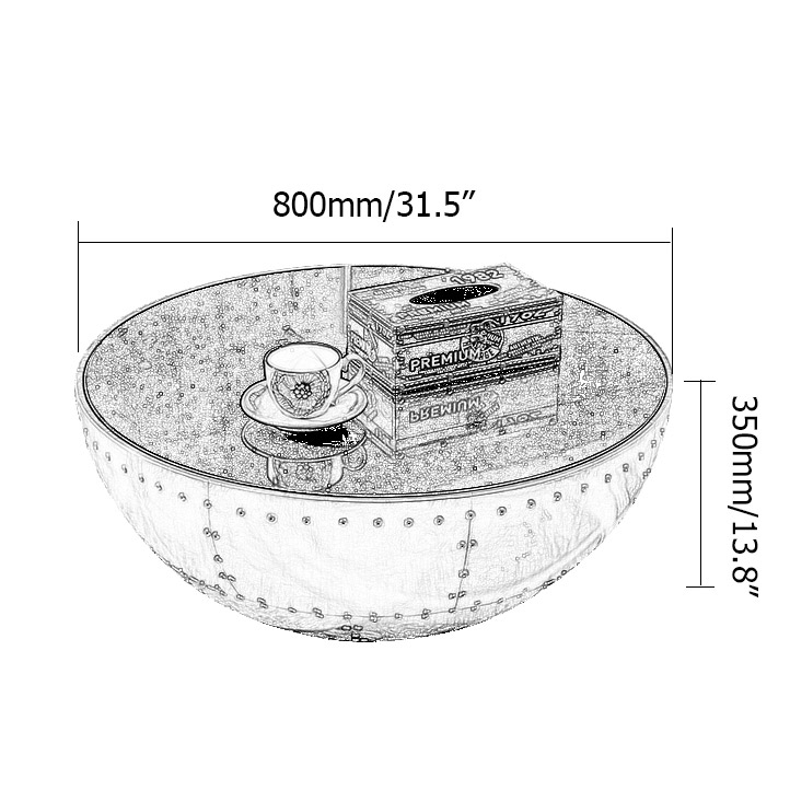 Aviator Coffee Table with Storage Drum Coffee Table Industrial Round Accent Table Black Glass Top