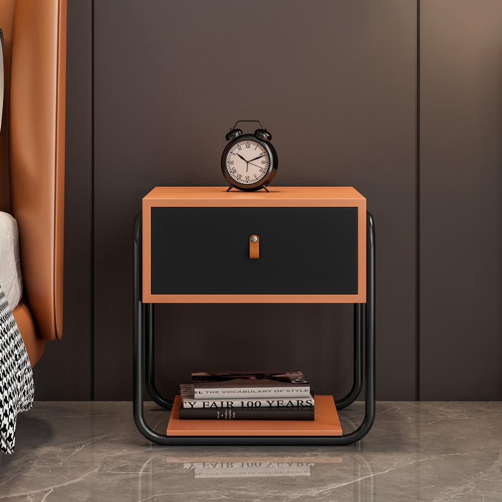 

Nordic Black&Orange Nightstand 1 Drawer with Shelf Bedside Cabinet