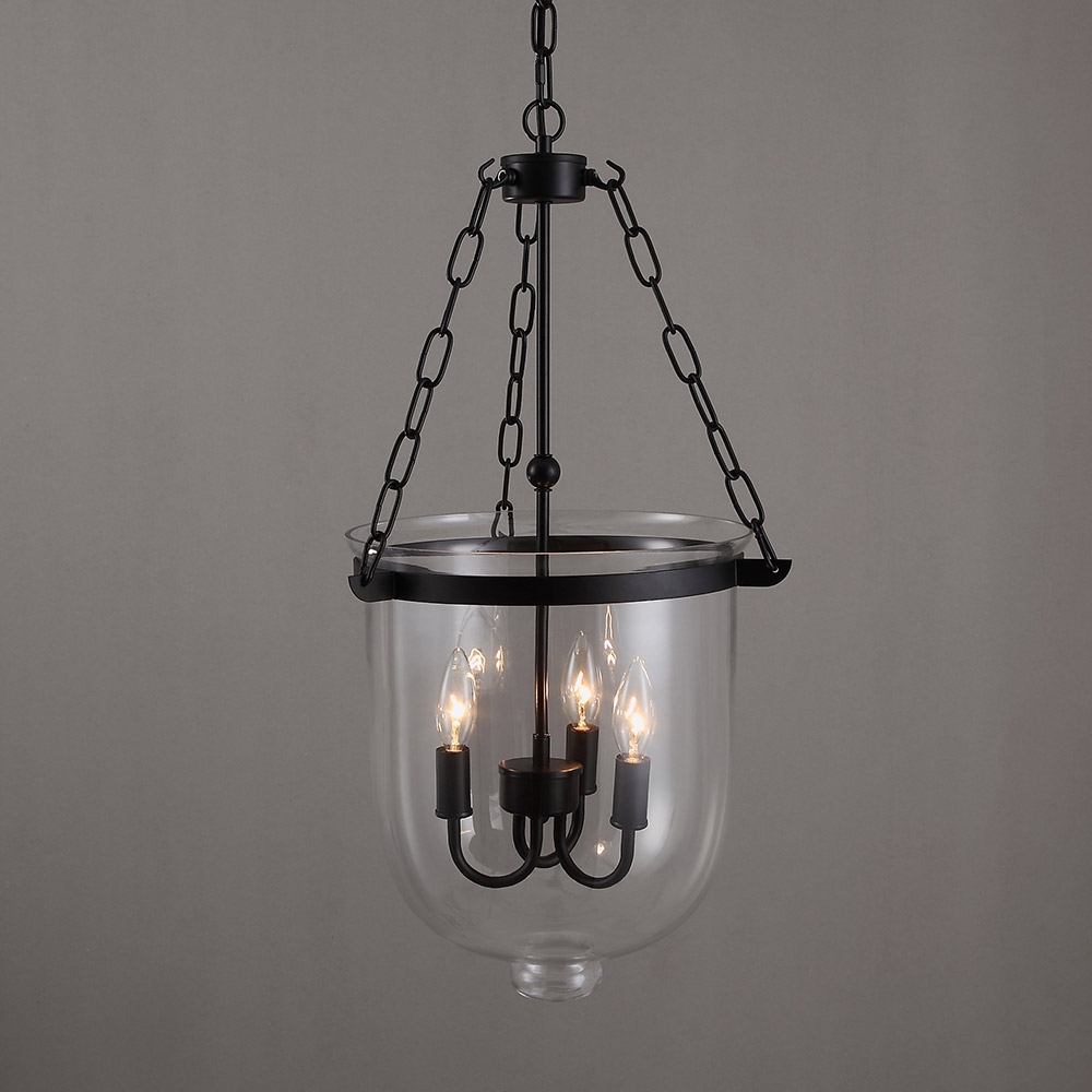Retro Rustic Clear Glass Bell Jar Small Pendant Light with 3 Candle Lights