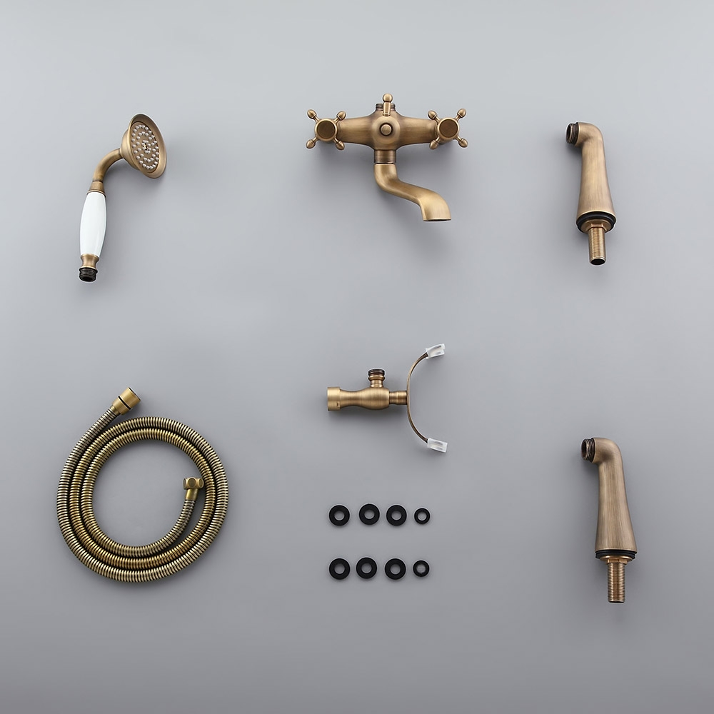 Montag Vintage Deck Mounted 2Handle Antique Brass Tub Faucet with Hand