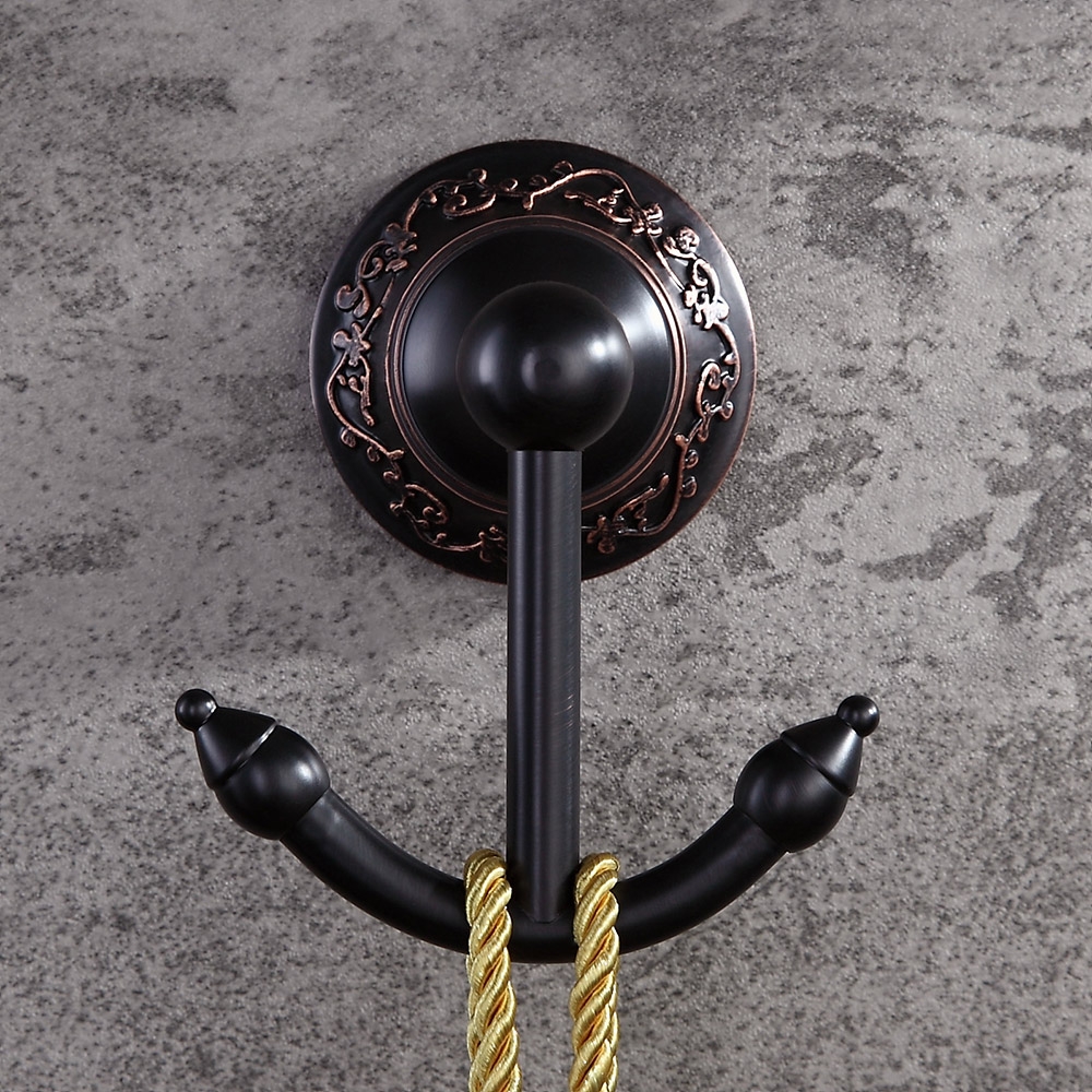 Bella Retro Solid Brass Wall Mounted Double Robe Hook Antique Black
