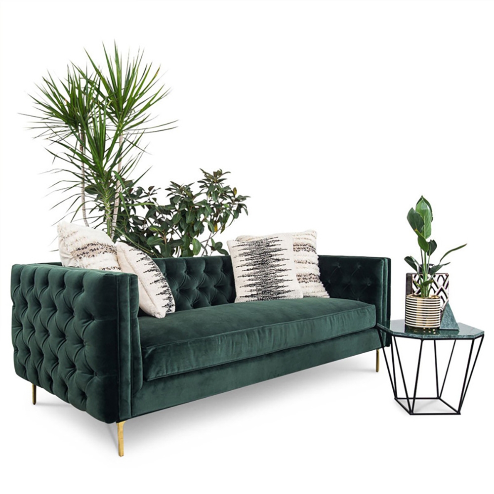 82.7" Modern Green Velvet Upholstered Sofa 3-seater Tufted Sofa Luxury Sofa