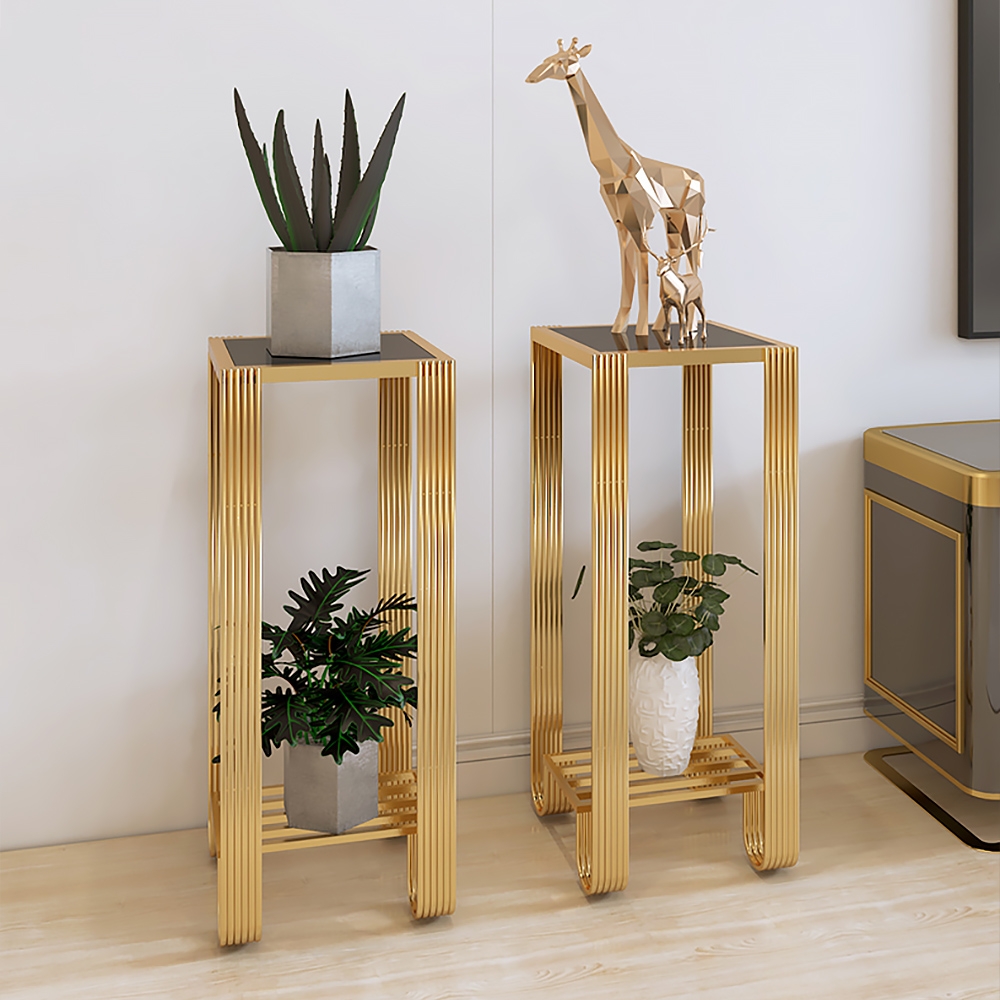 2 Tier Plant Stand With Gold Metal Corner Plant Stand Indoor Outdoor Homary 0826