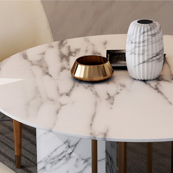 Modern Luxury 51" Round Dining Table with Faux Marble Top & Metal Base