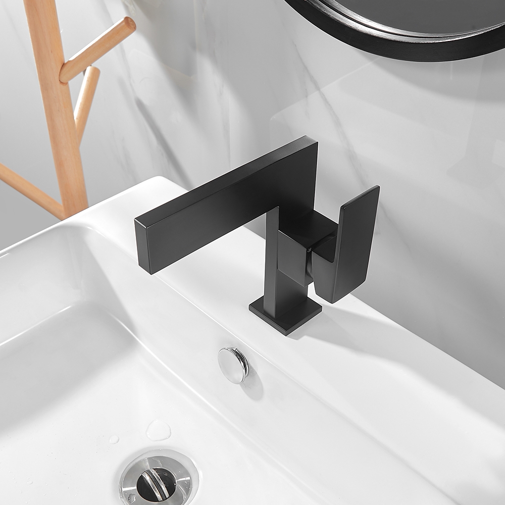 Ultra-Thin Matte Black Single Handle Waterfall Bathroom Sink Faucet Solid Brass Single Hole