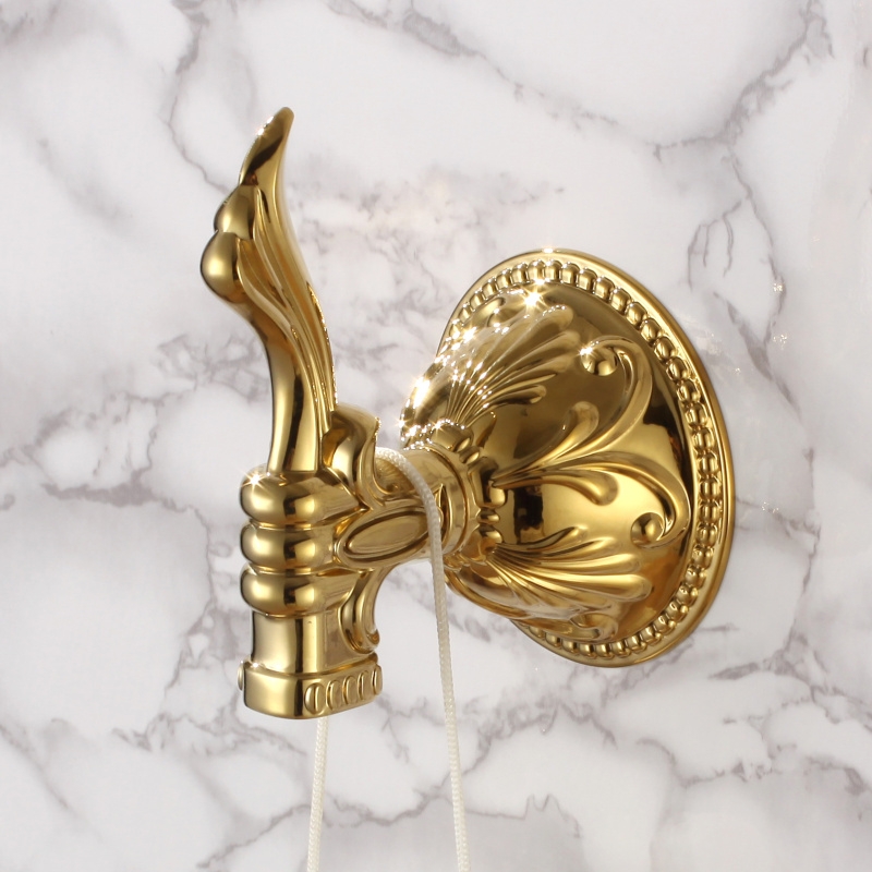 Atre Luxurious Gold Classical Carved Single Wall Mounted Robe Hook For Bathroom