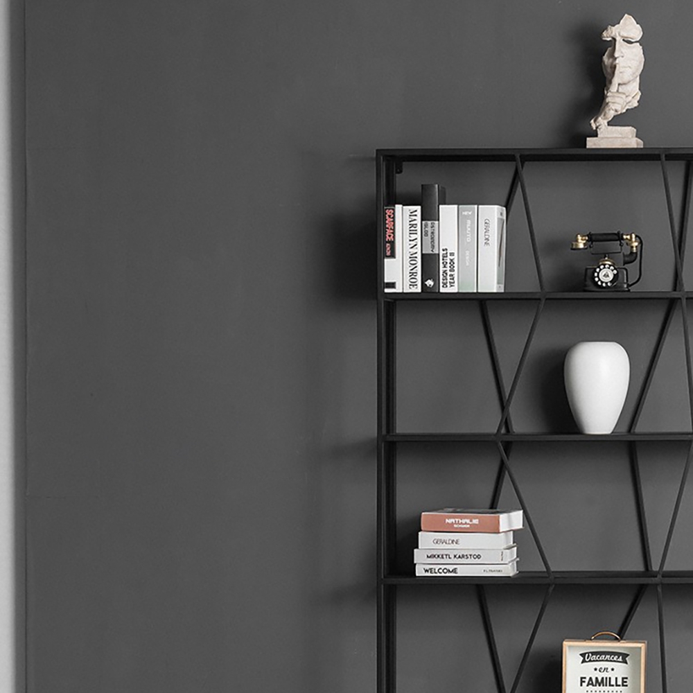 Black Modern Geometric Bookshelf Metal with 5Tier Shelving