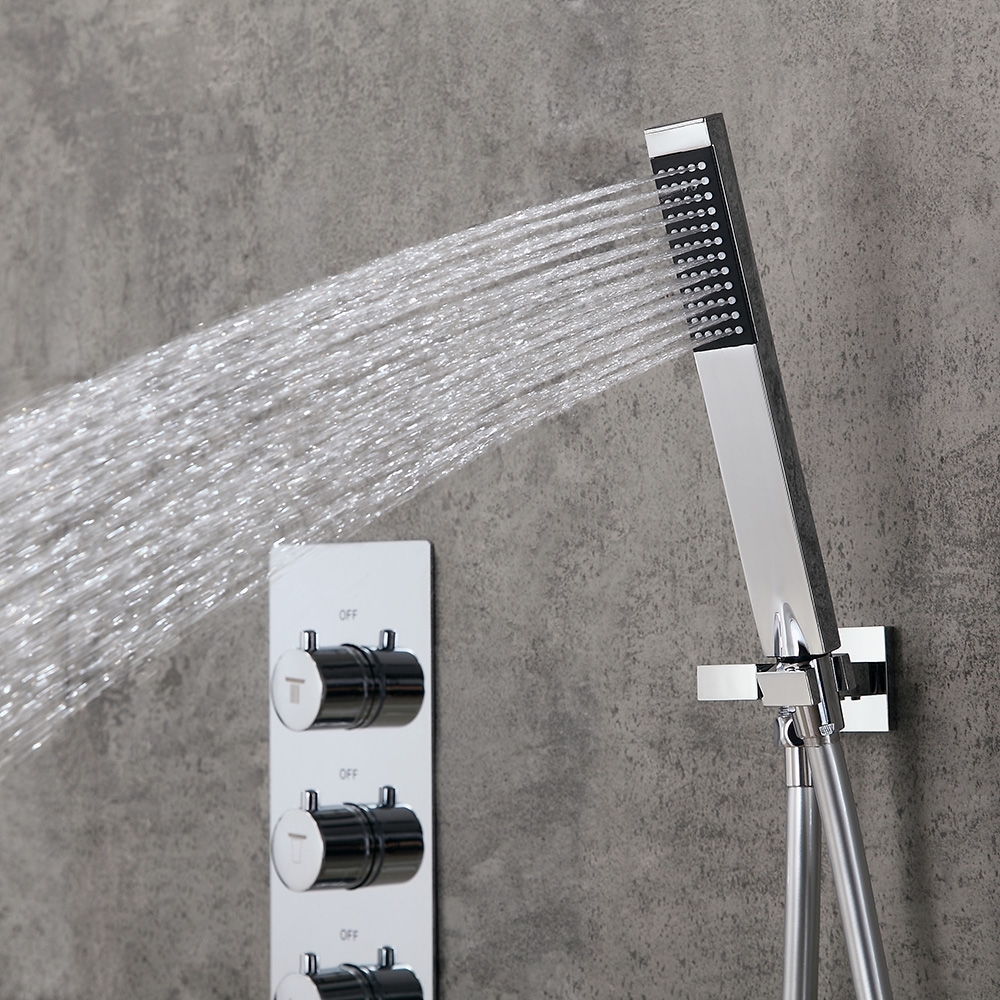 Contemporary Stylish Rain And Waterfall Wall Mount Shower System With Handhled Shower 4 Function