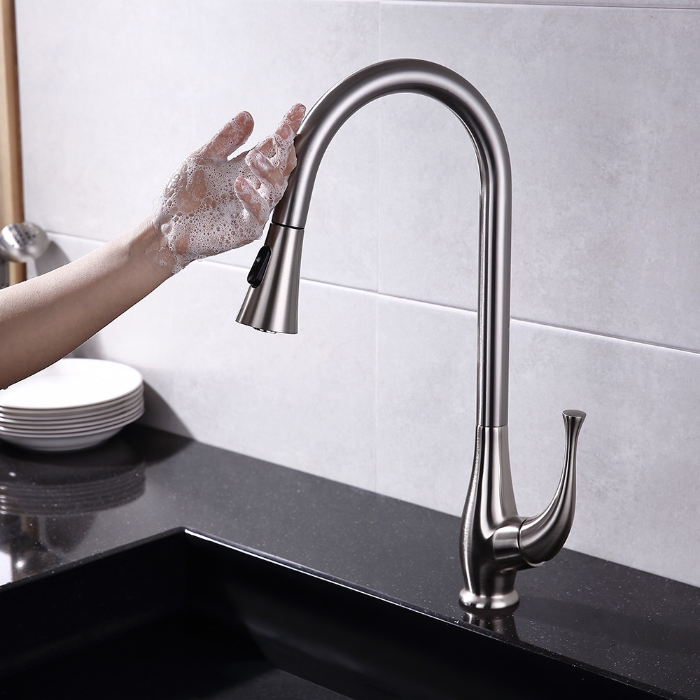 Modern Touch Pull Out Kitchen Faucet Brushed Nickel Single Handle Dual Function Faucet