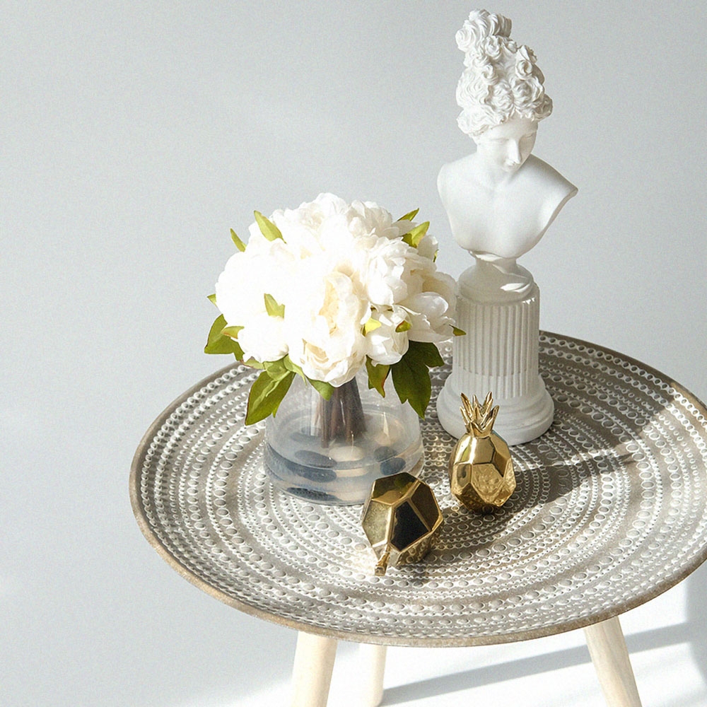 Modern Retro Round End Table Wooden Tray Top Side Table-Homary