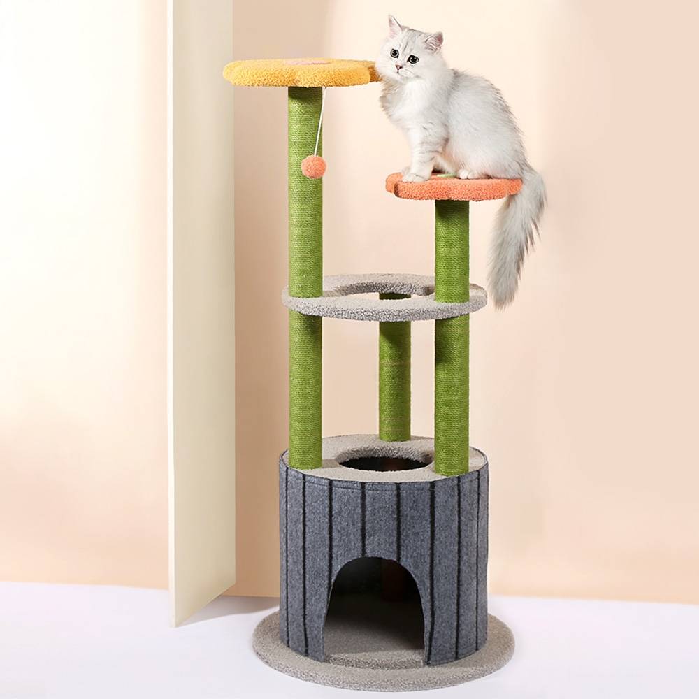 43" Multi-color Faux Fur Cat Tree Round Condo And Perch 4-tier With Scratching Post