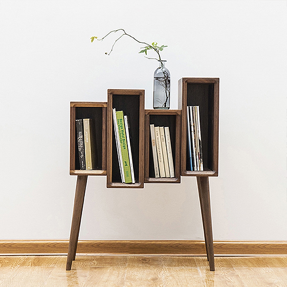 Rustic Wood Bookshelf Magazine Holder Walnut Office BookcaseHomary
