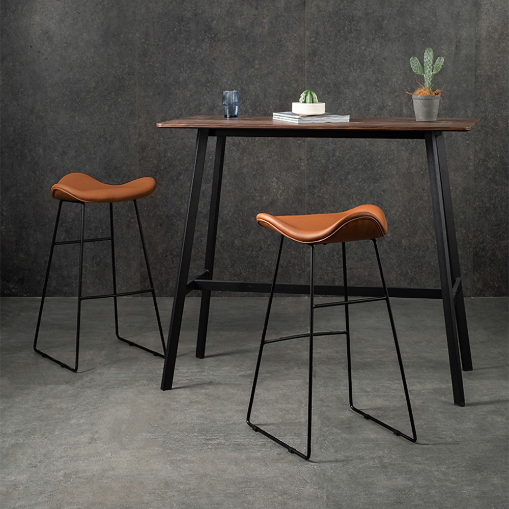 Image of Brown Counter Height Bar Stool PU Leather Counter Stool with Footrest Metal