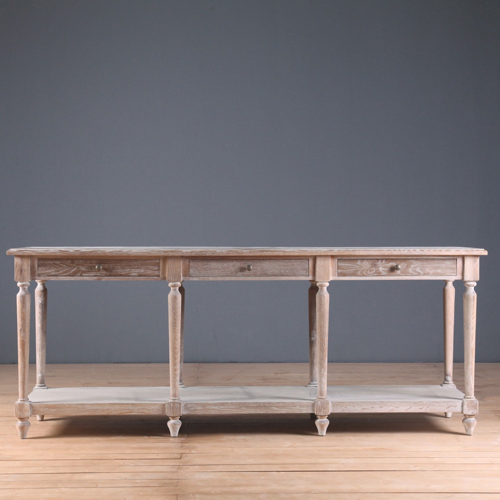 Rustic Narrow Console Table with Drawers & Shelf Hallway Table