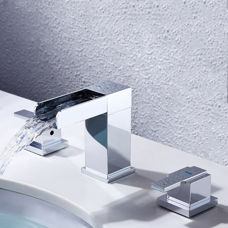 Mero Waterfall Spout Modern Square Widespread Bathroom Sink Faucet