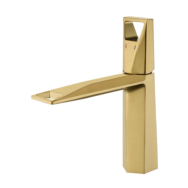 Brushed Gold Single Handle Bathroom Sink Faucet Single Hole Solid Brass