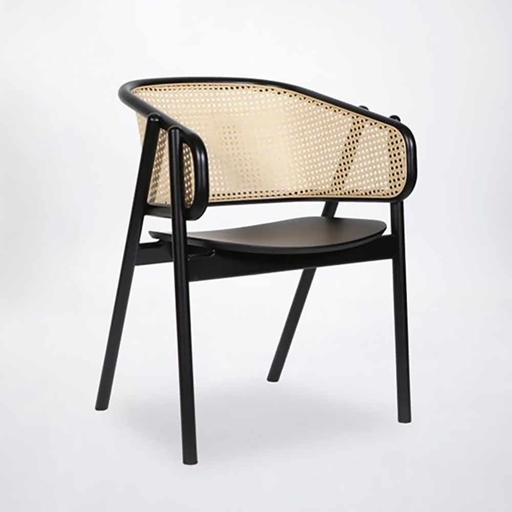 Image of Black Modern Rattan Dining Chair Curved Back Dining Chair