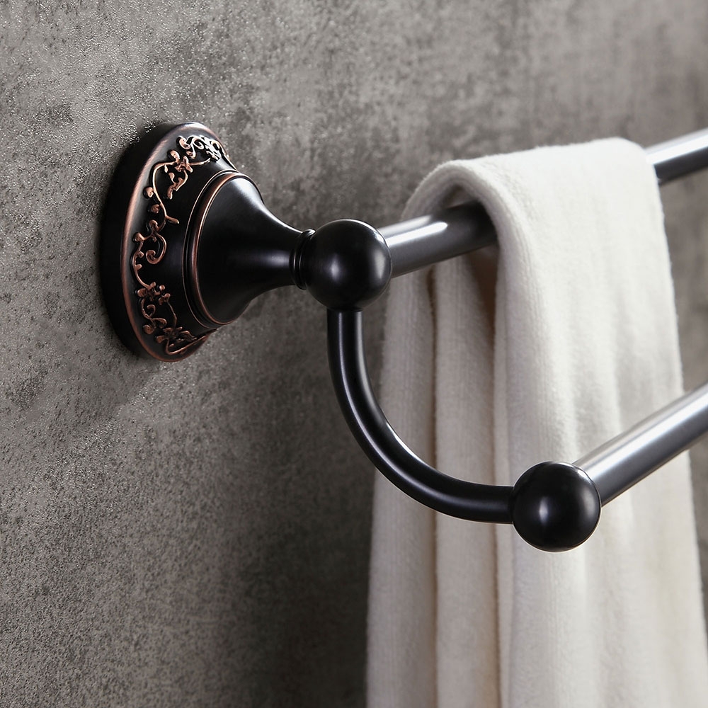 Bella Elegant 24" Antique Black Wall Mounted Double Towel Bar for Bathroom Solid Brass