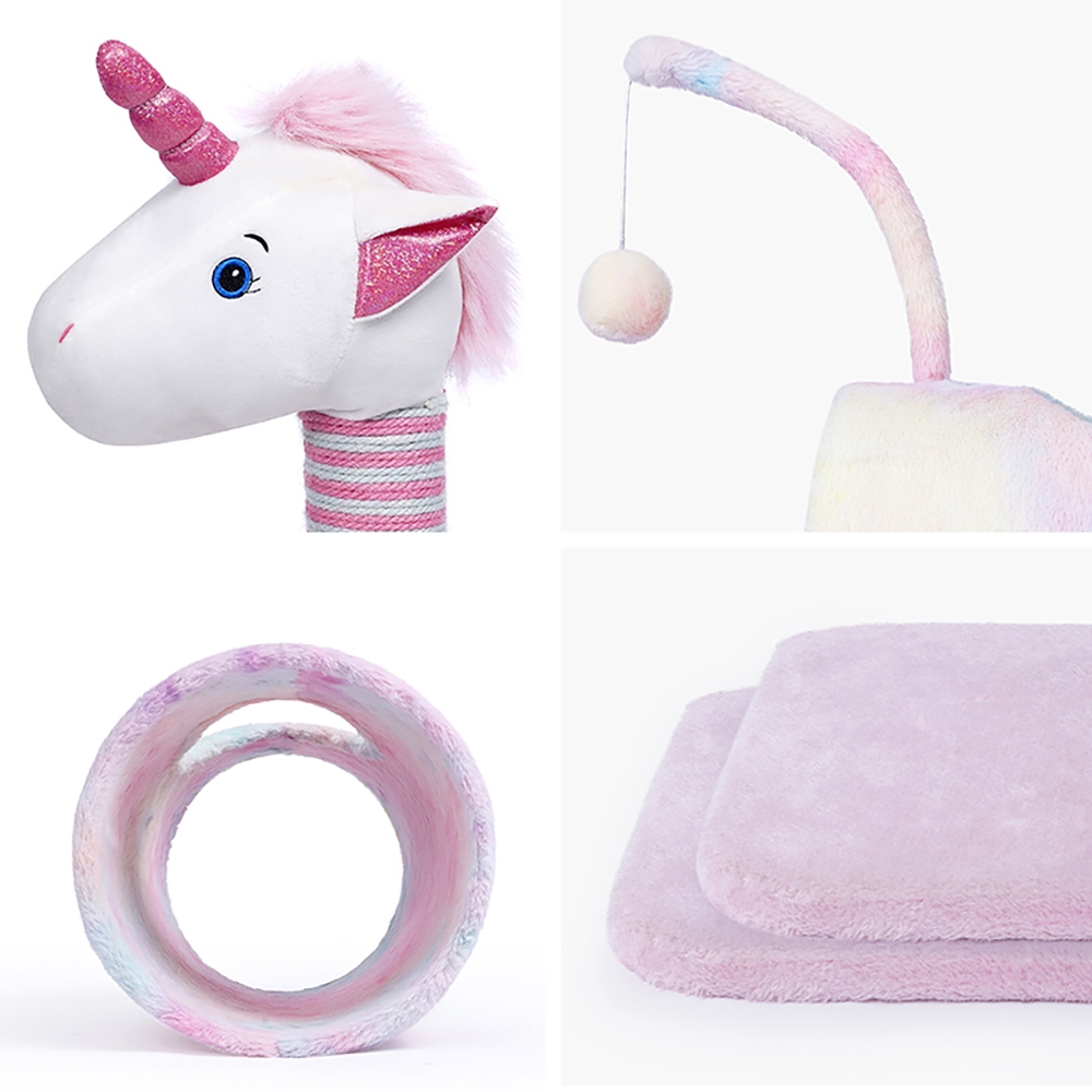 41" Unicorn Cat Tree Tunnel ClawScratch Post Sisal Teasing Ball