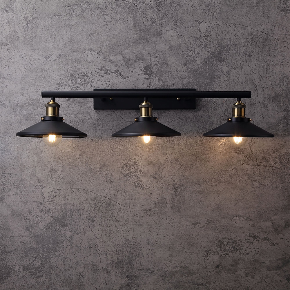 

Tray Black Metal Saucer-Shaped Shade 3-Light Linear Industrial Wall Light