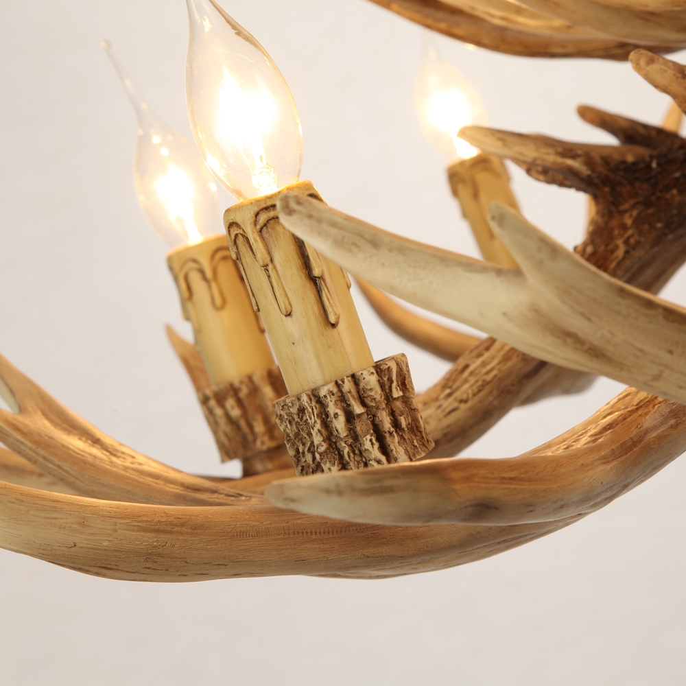 Rustic Style Resin Antler Whitetail Branch 2-Tier 12 Candle Light Large Cascade Chandelier