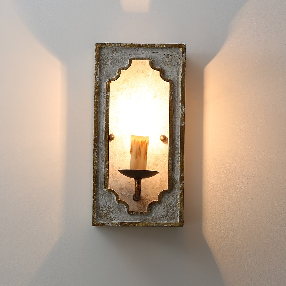Heye French Country Candle Wall Sconce 1-Light Square Wall Light Distressed