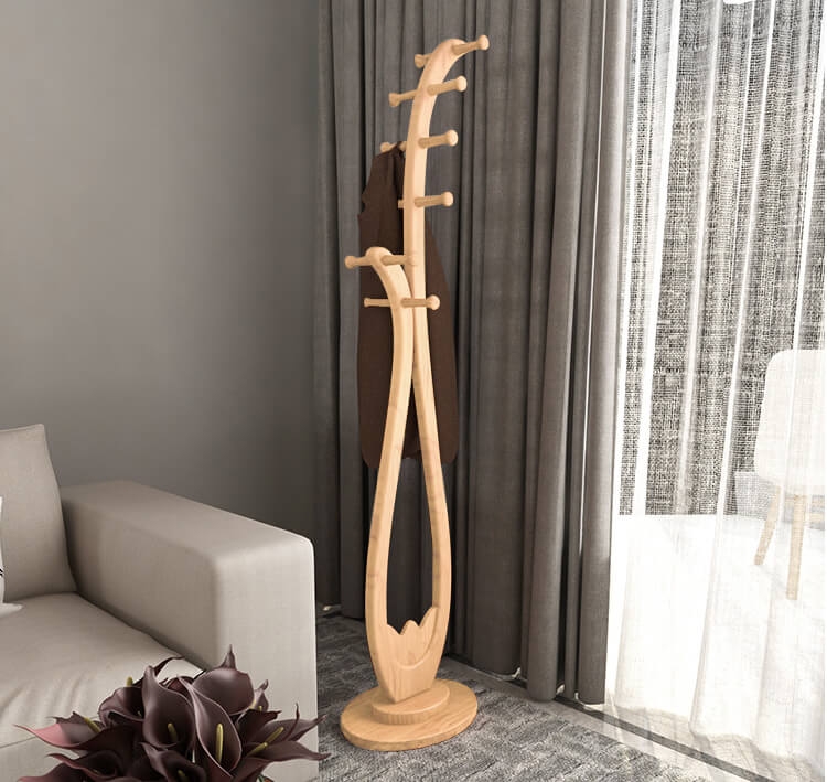 

67.7"H Clothing Rack Coat Stand with Creative Artistry White/Natrual-Natural