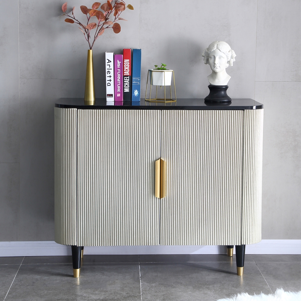 

Modern Silver Sideboard Buffet With Doors&Shelves Kitchen Cabinet Gold Finish in Small