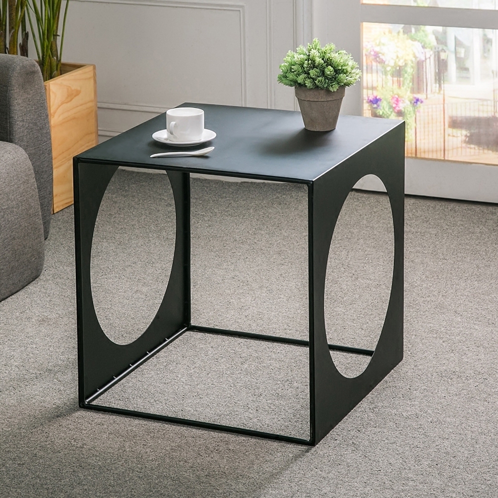 Modern Black Cube Small End Table Metal Side Table