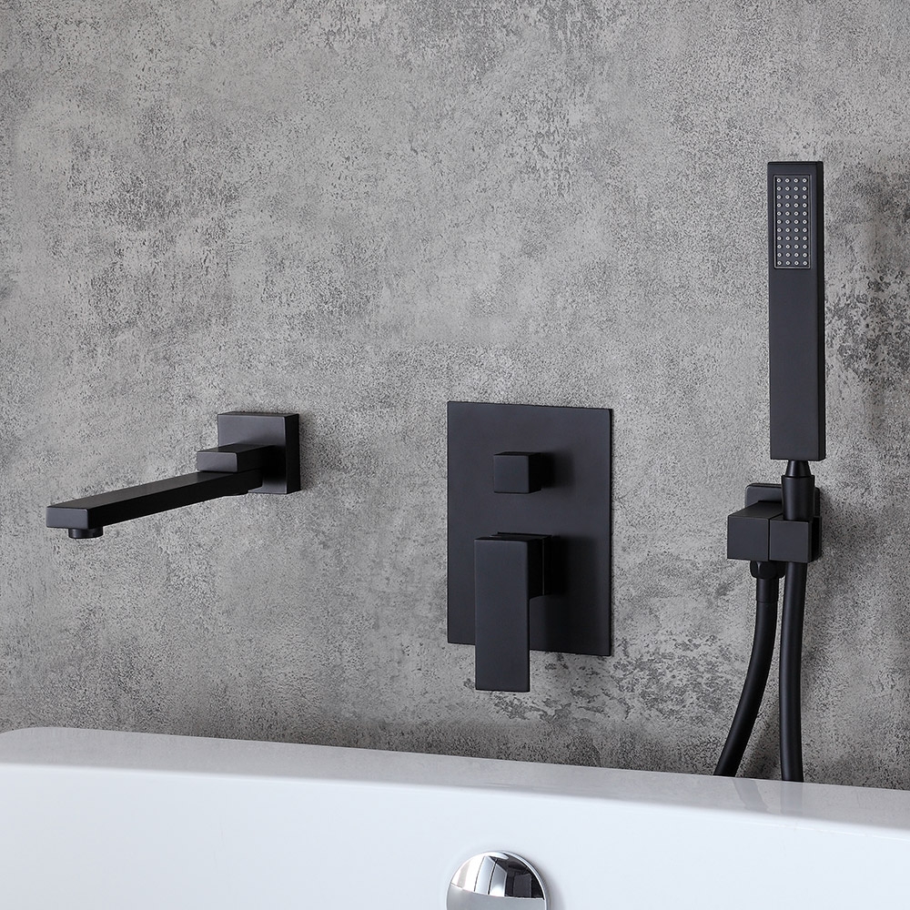 Ultramodern Matte Black Wall Mounted Swivel Tub Filler Tap with Hand Shower