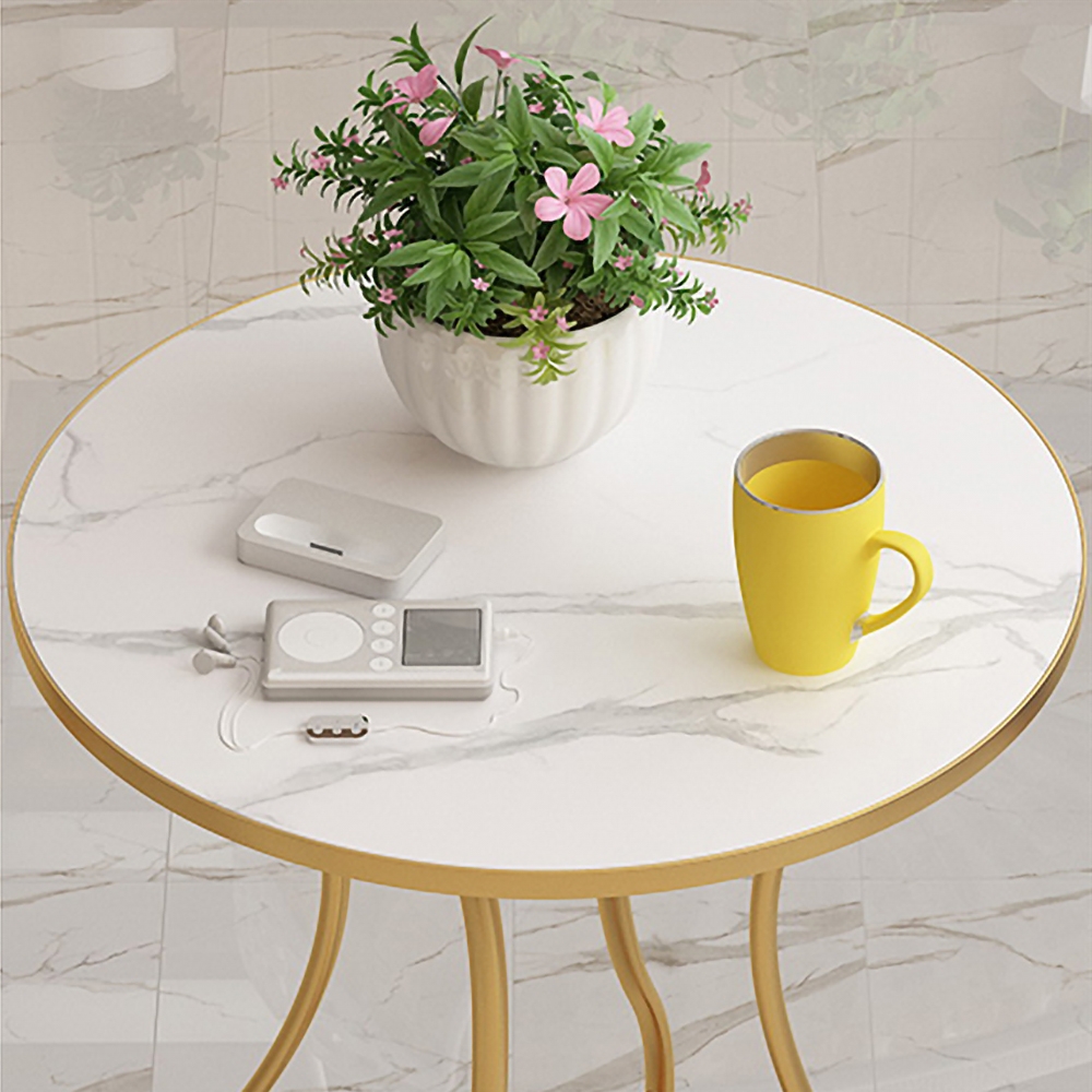 Gold Round End Table with Metal Frame Side Table