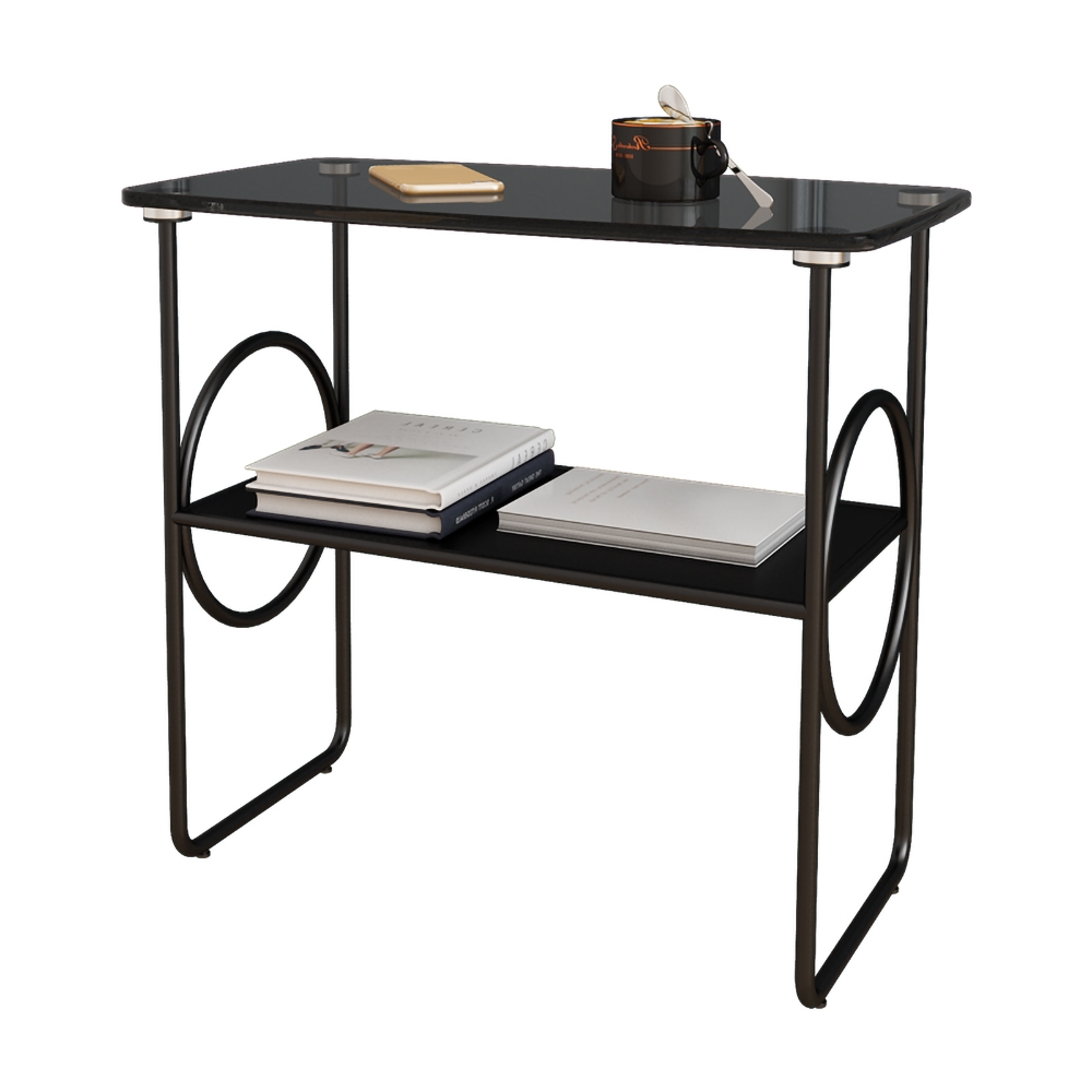 Modern Black End Table with Storage Side Table Metal