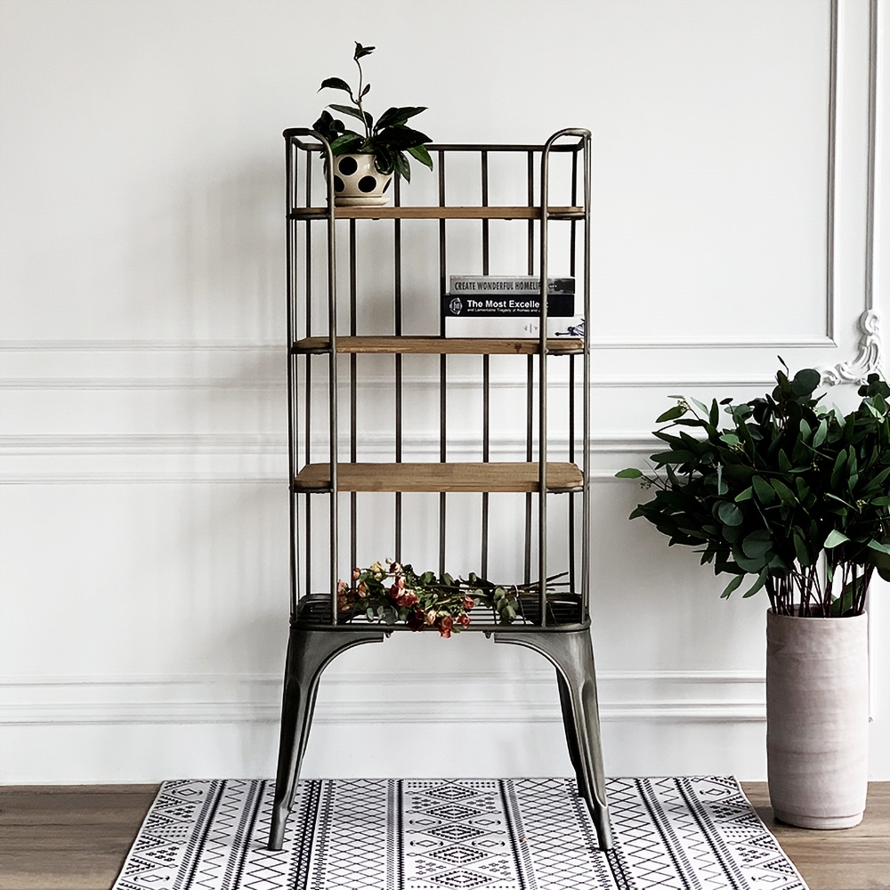 

Rustic Brushed Black Metal 4-Shelf Bookcase Industrial Display Shelf