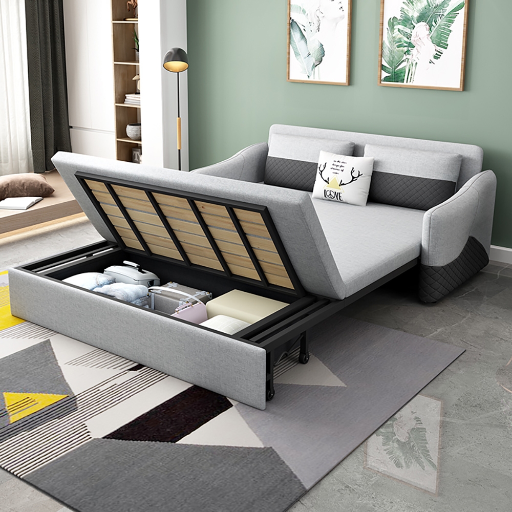 Modernes Vollschlafsofa Leinen gepolstertes umwandelbares Sofa mit Stauraum