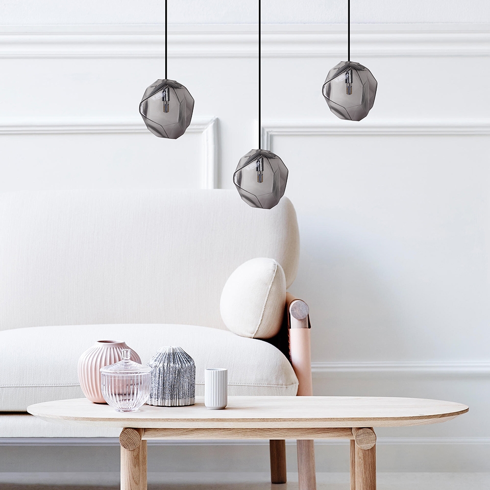 Stone 1Light Mini Gray Clear Glass Shade Diamond Pendant LightHomary