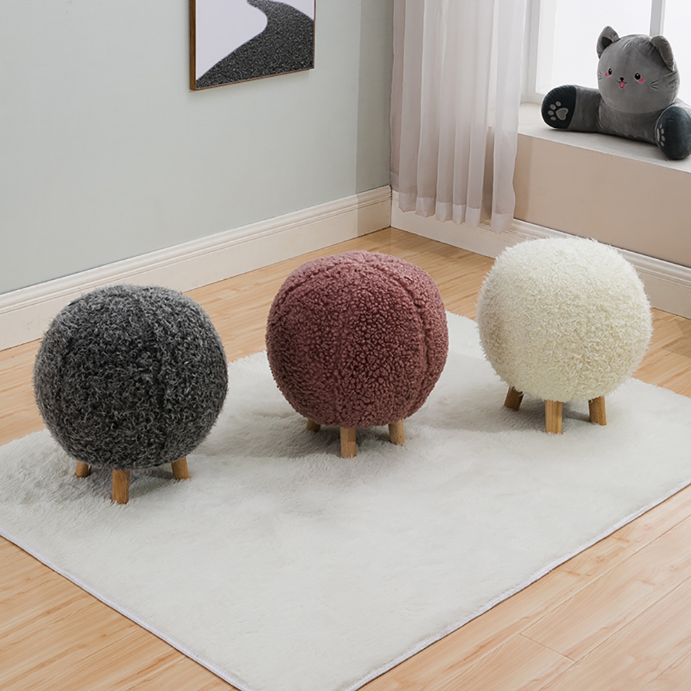 Pink Modern Entryway Fuzzy Pouf Ottoman Upholstered Footrest Stool