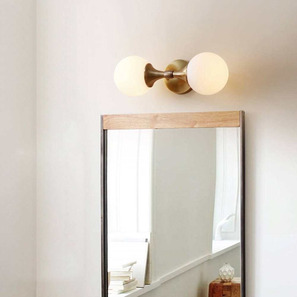 White and Gold Wall Sconce Glass Globe 2-Light Indoor Wall Light
