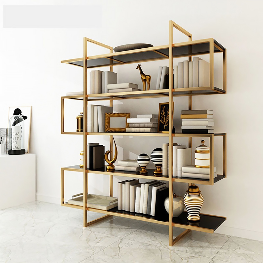 78.7" Modern 5-Tier Etagere Bookshelf in Stainless Steel