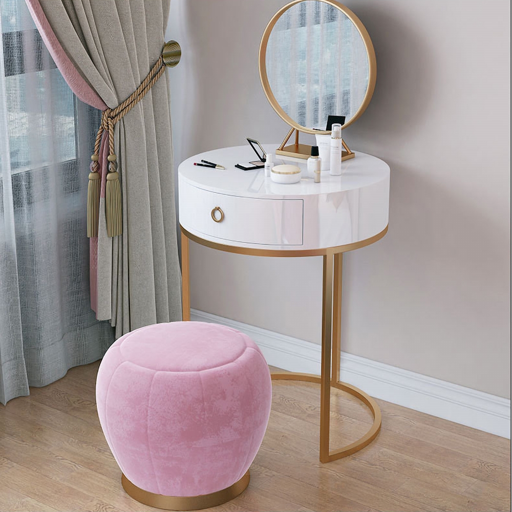 White Makeup Vanity Set with Drawer Velvet Stool Mirror Included Metal in Gold