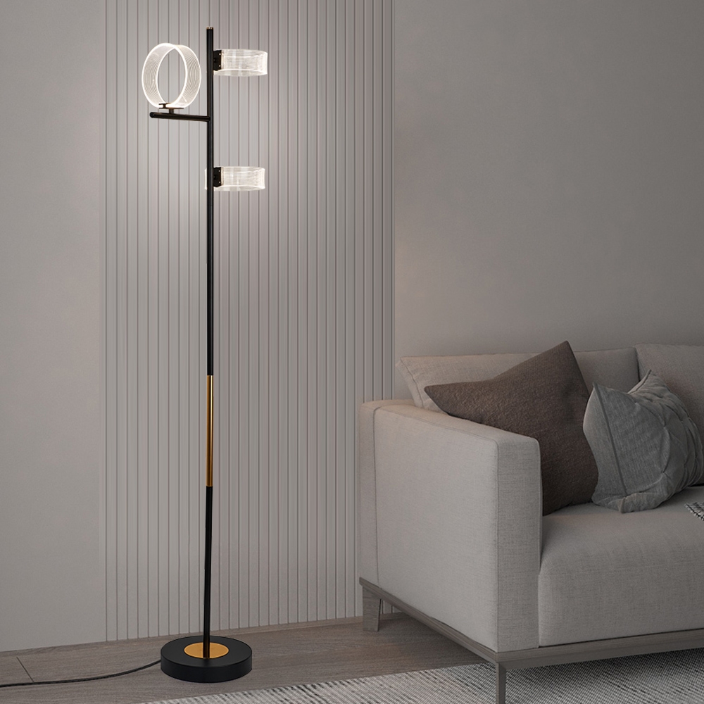 

Modern Black & Gold LED Floor Lamp Acrylic Shade 3 Light Industrial