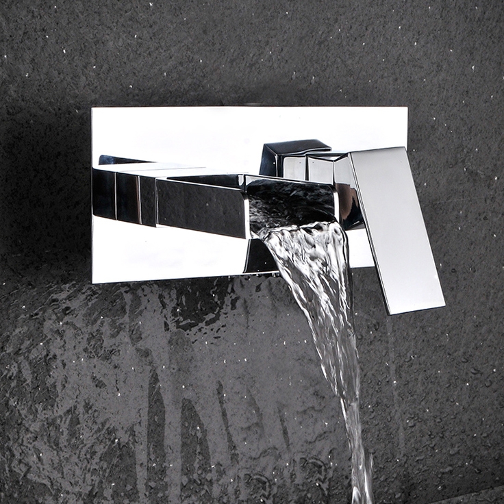 Mero Contemporary Solid Brass Waterfall Wall Mount Bathroom Sink Faucet in Polished Chrome