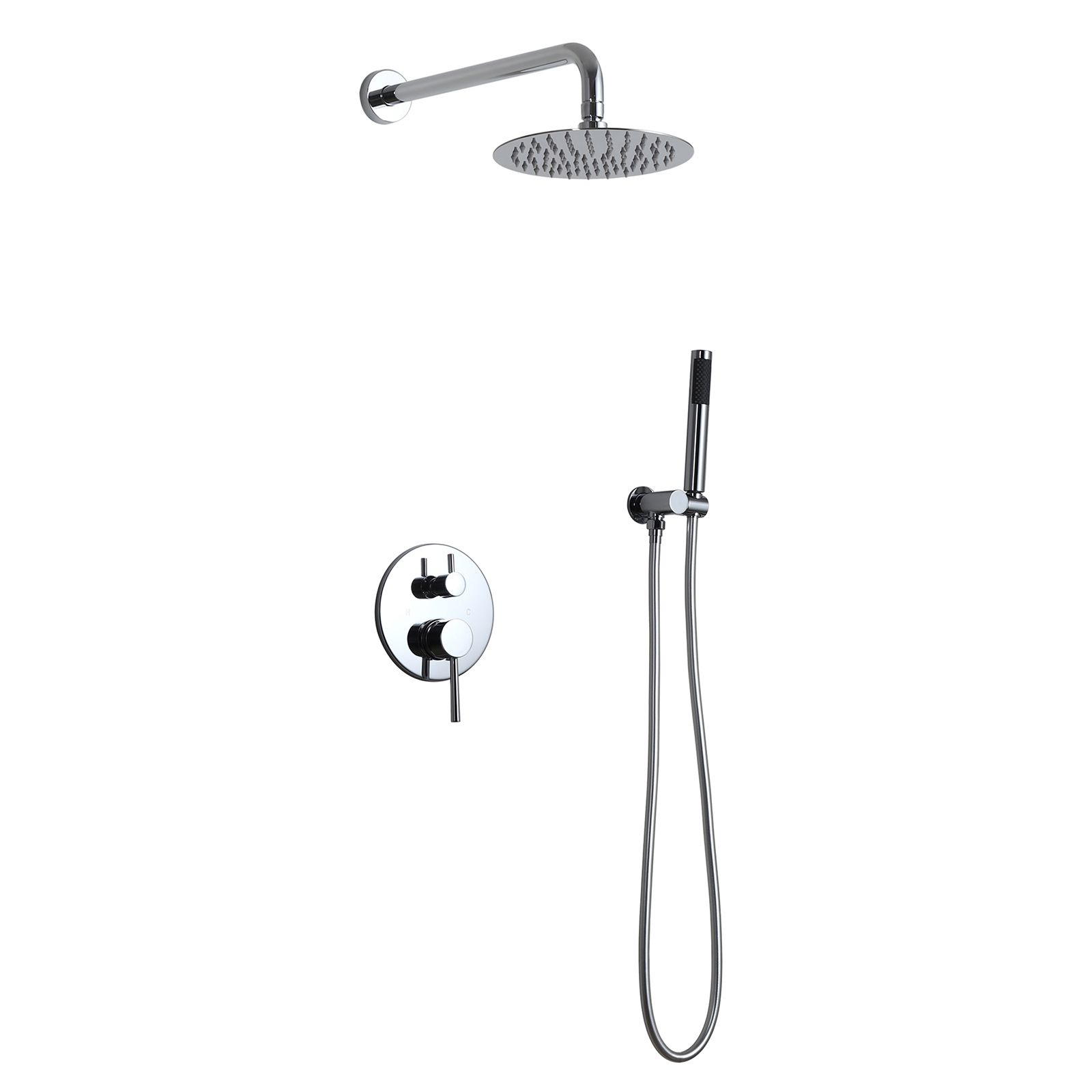Modern 10" Wall Mounted Rain Shower System with Handheld Shower Set Solid Brass