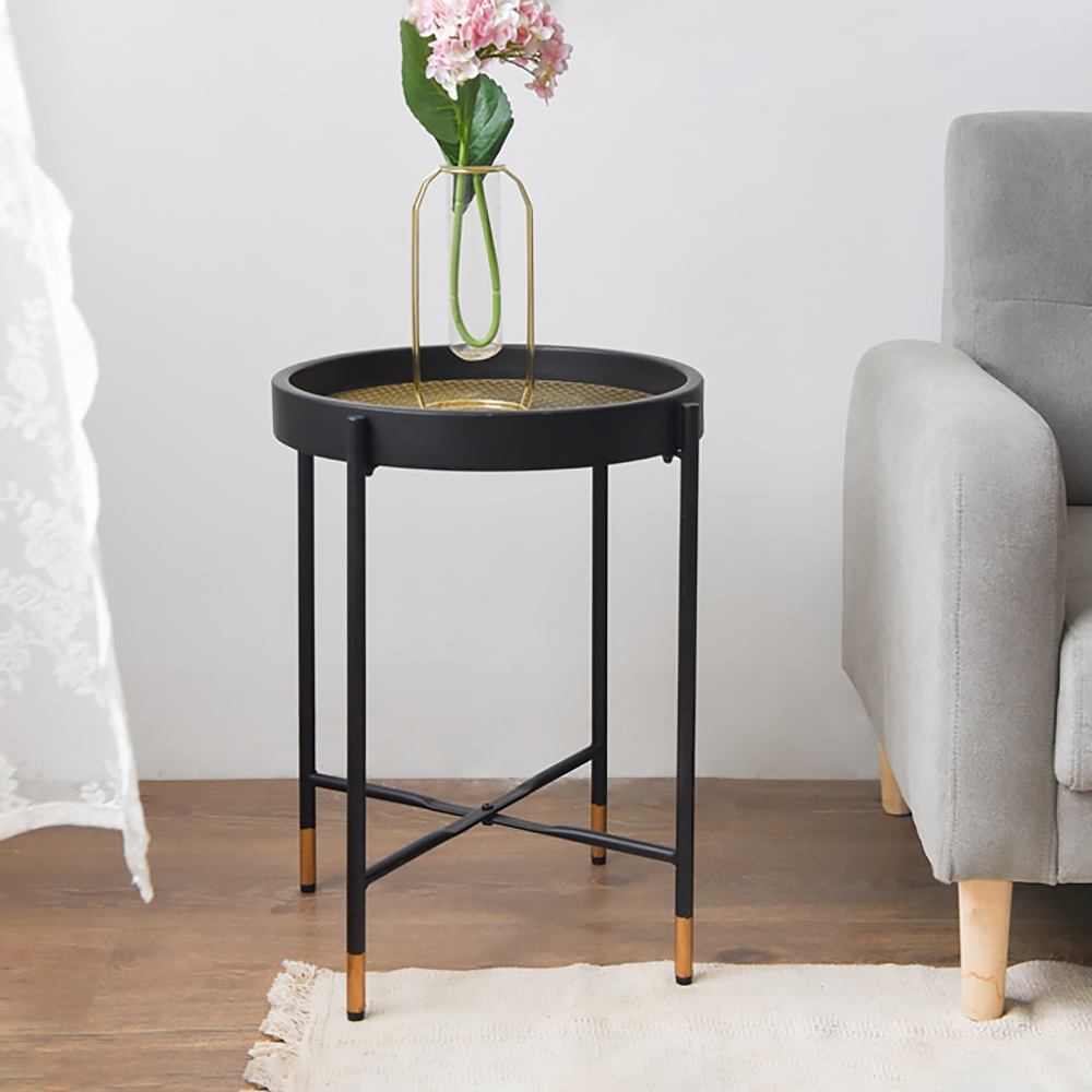 23.6" Glass Round End Table Side Table with Firm Metal Frame and