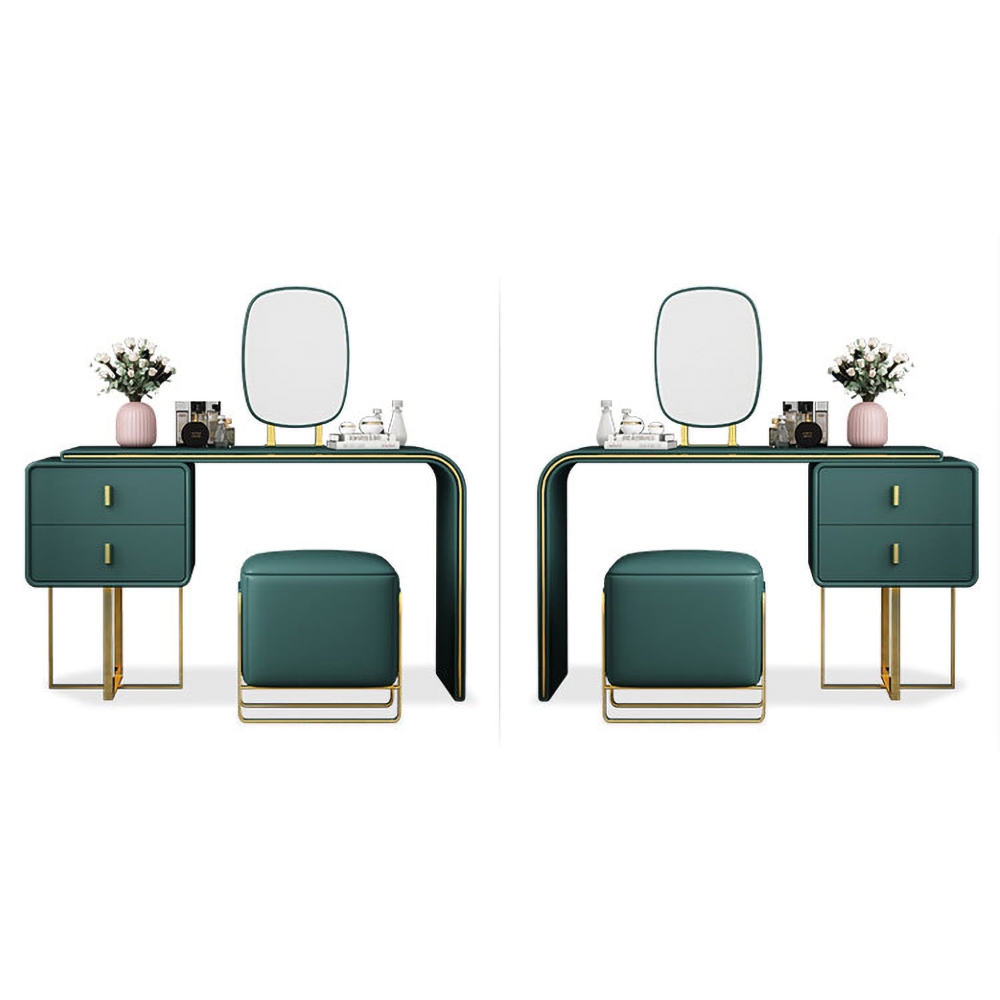 Green Makeup Vanity Set Expandable Dressing Table with Mirror&Side Cabinet&Stool